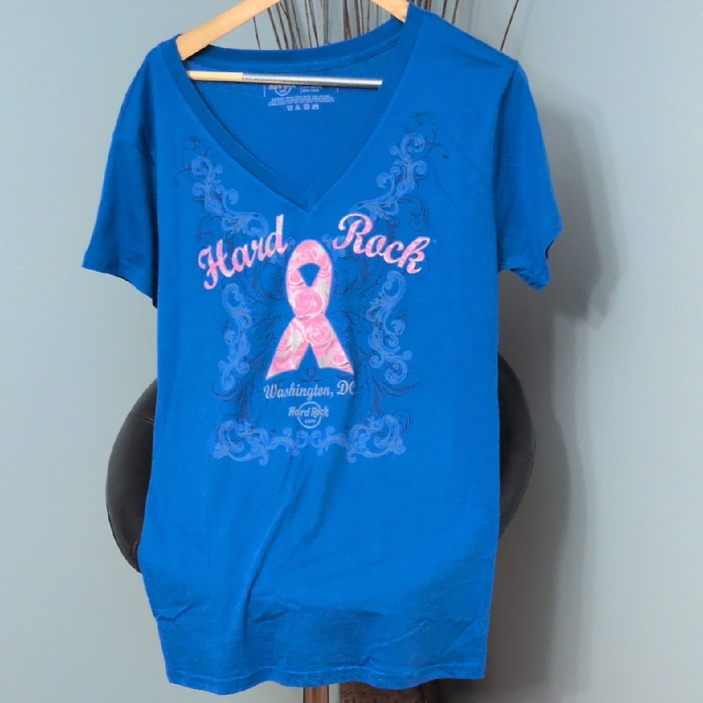 Hard Rock Cafe Blue Breast Cancer T-shirt Washington DC